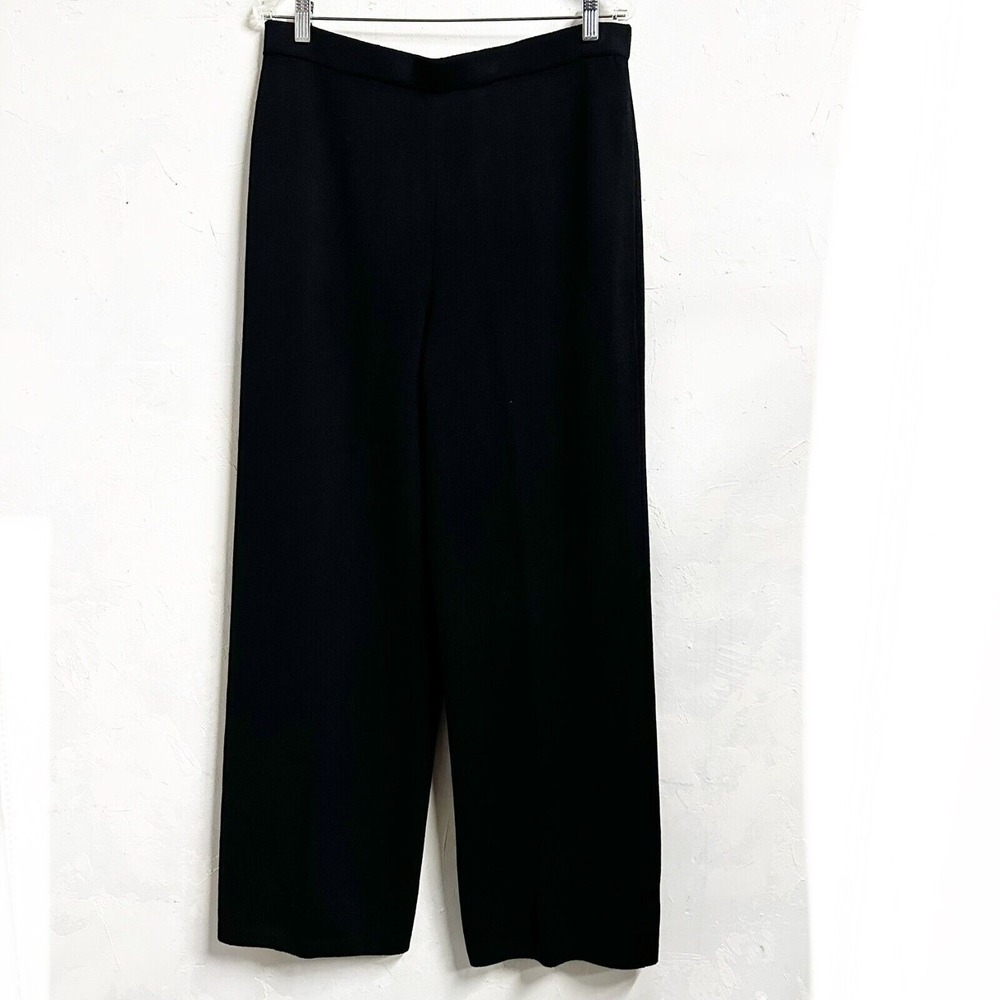 St. John Womens 8 Flat Front Pants Santana Knit Stretch Pull On Black Trousers